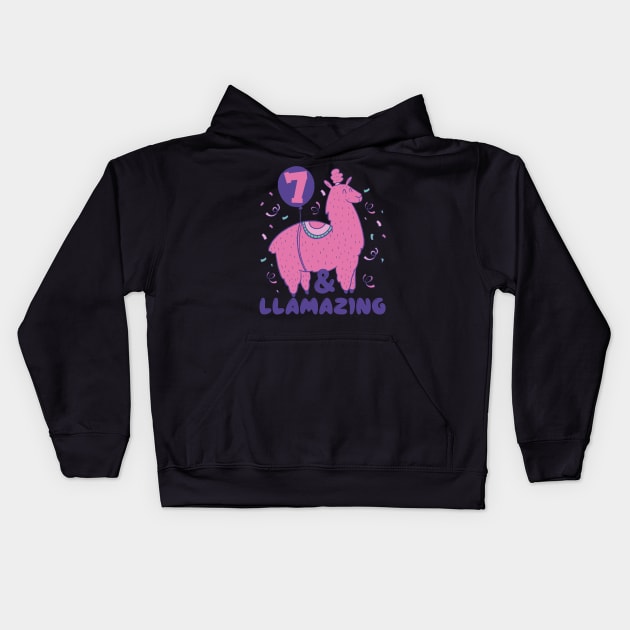 Llamazing 7th Birthday 7 Years Old Llama Girls Kids Gift graphic Kids Hoodie by theodoros20